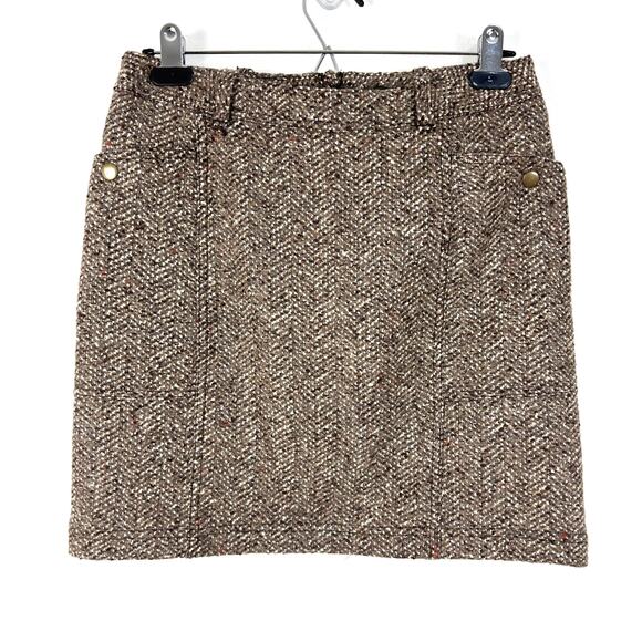 Eddie Bauer Brown Tweed Herringbone Mini Skirt 4 metallic academia preppy - Picture 1 of 7